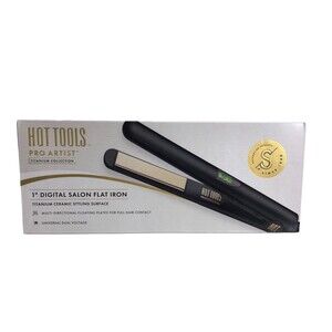 Hot Tools Pro Artist Titanium 1 inch Digital Salon Flat Iron Black Gold NEW